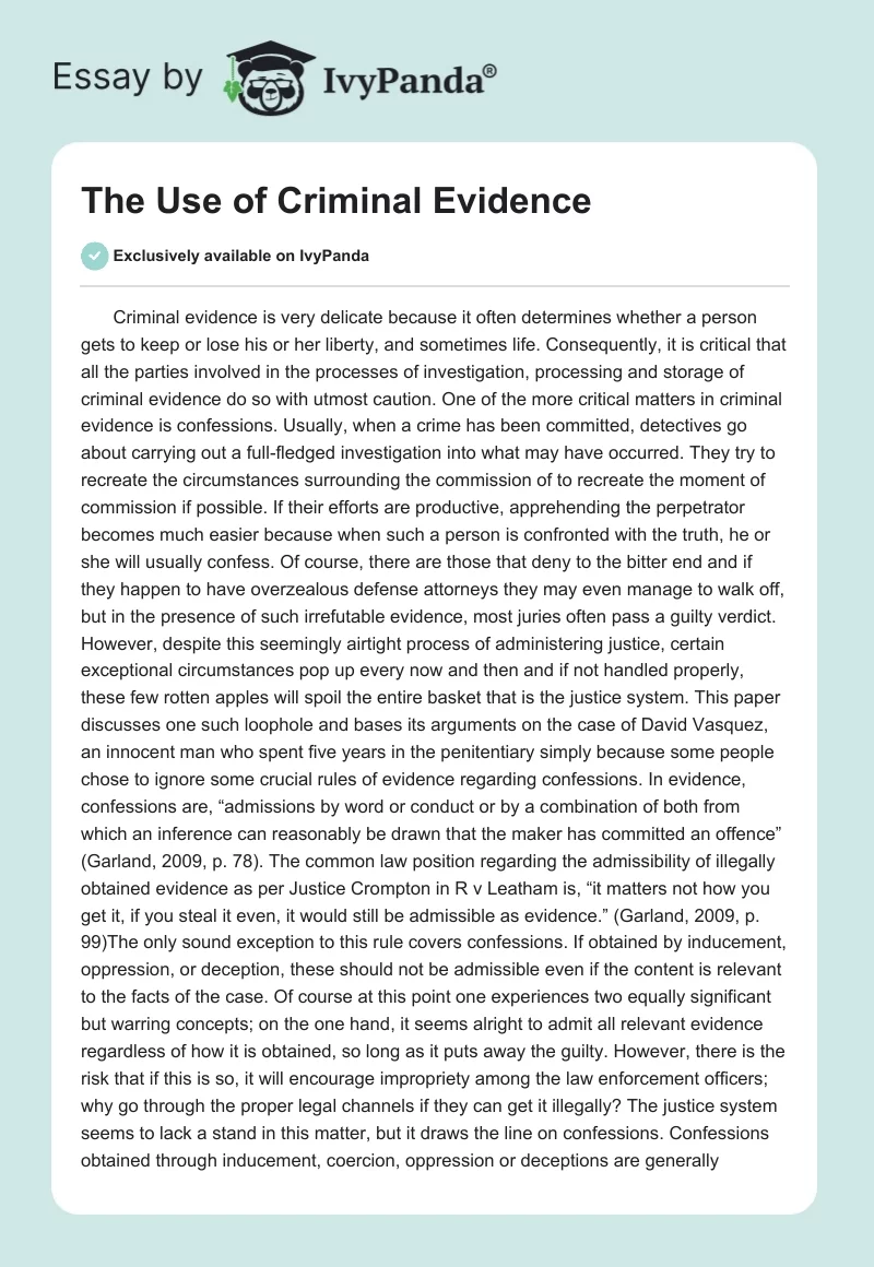 The Use of Criminal Evidence. Page 1