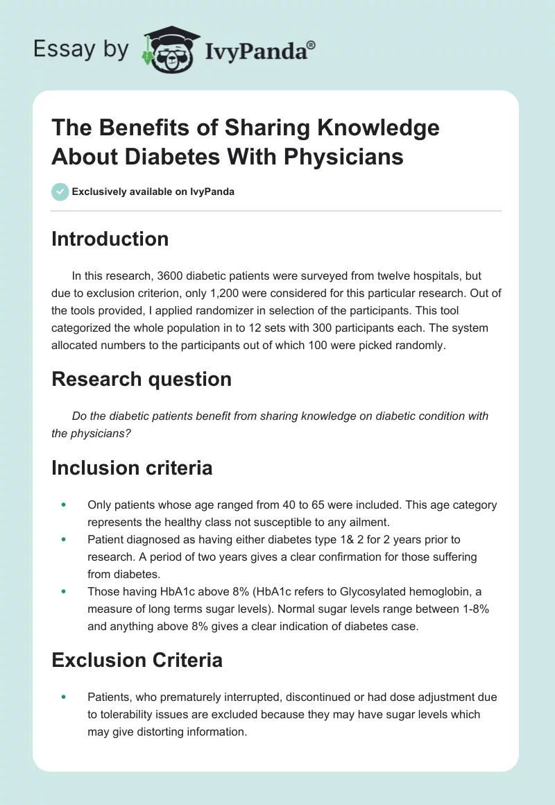 The Benefits of Sharing Knowledge About Diabetes With Physicians. Page 1