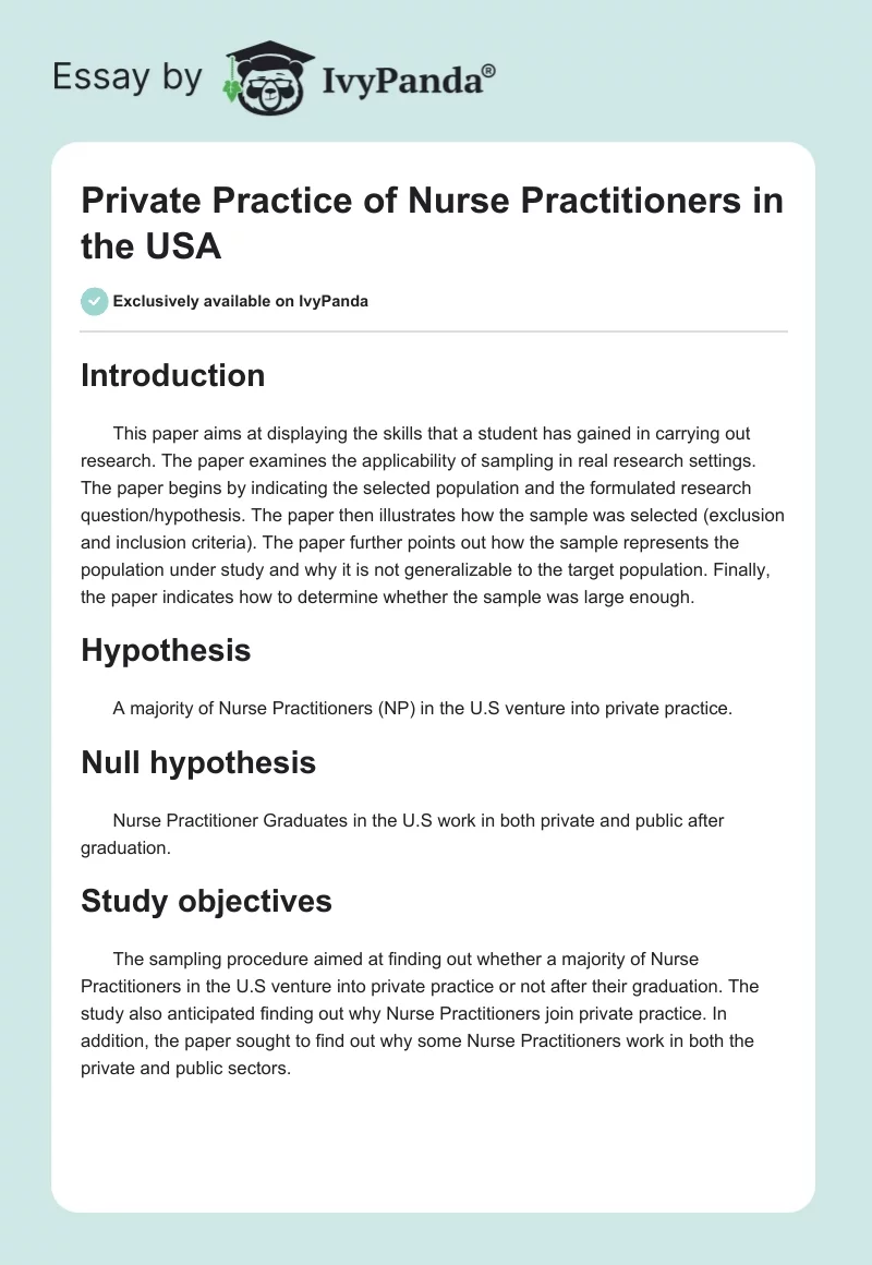 Private Practice of Nurse Practitioners in the USA. Page 1