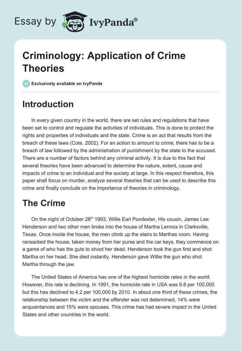 Criminology: Application of Crime Theories. Page 1