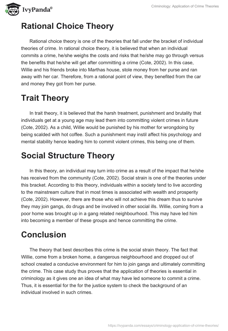 Criminology: Application of Crime Theories. Page 2