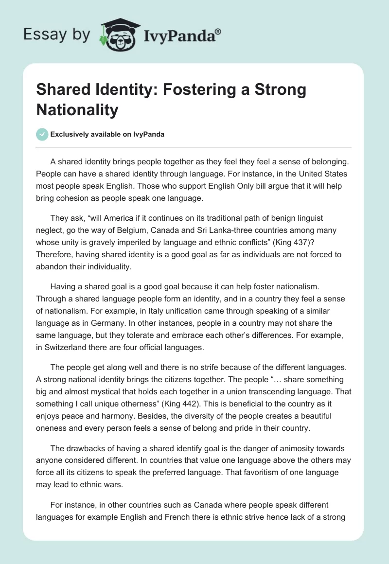Shared Identity: Fostering a Strong Nationality. Page 1