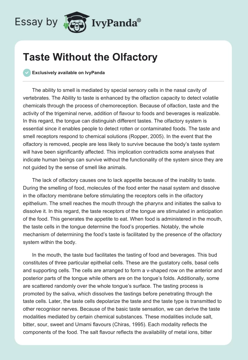 Taste Without the Olfactory. Page 1