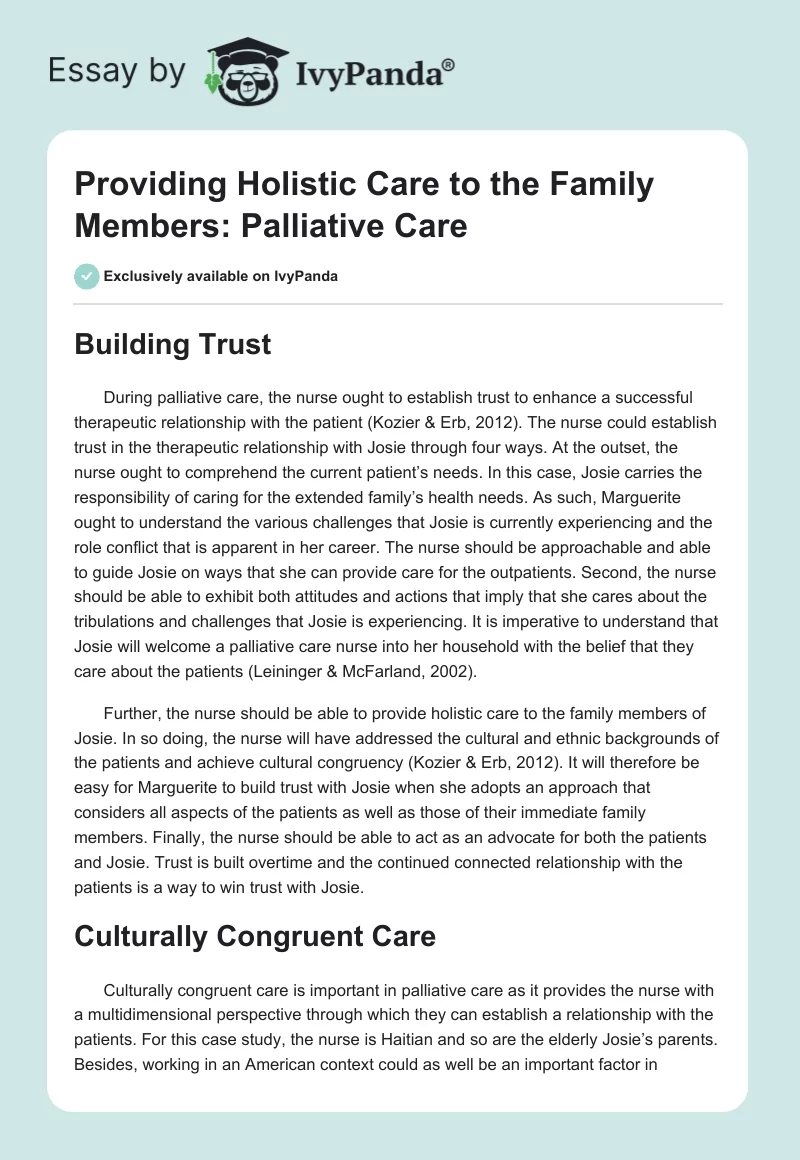 Providing Holistic Care to the Family Members: Palliative Care. Page 1