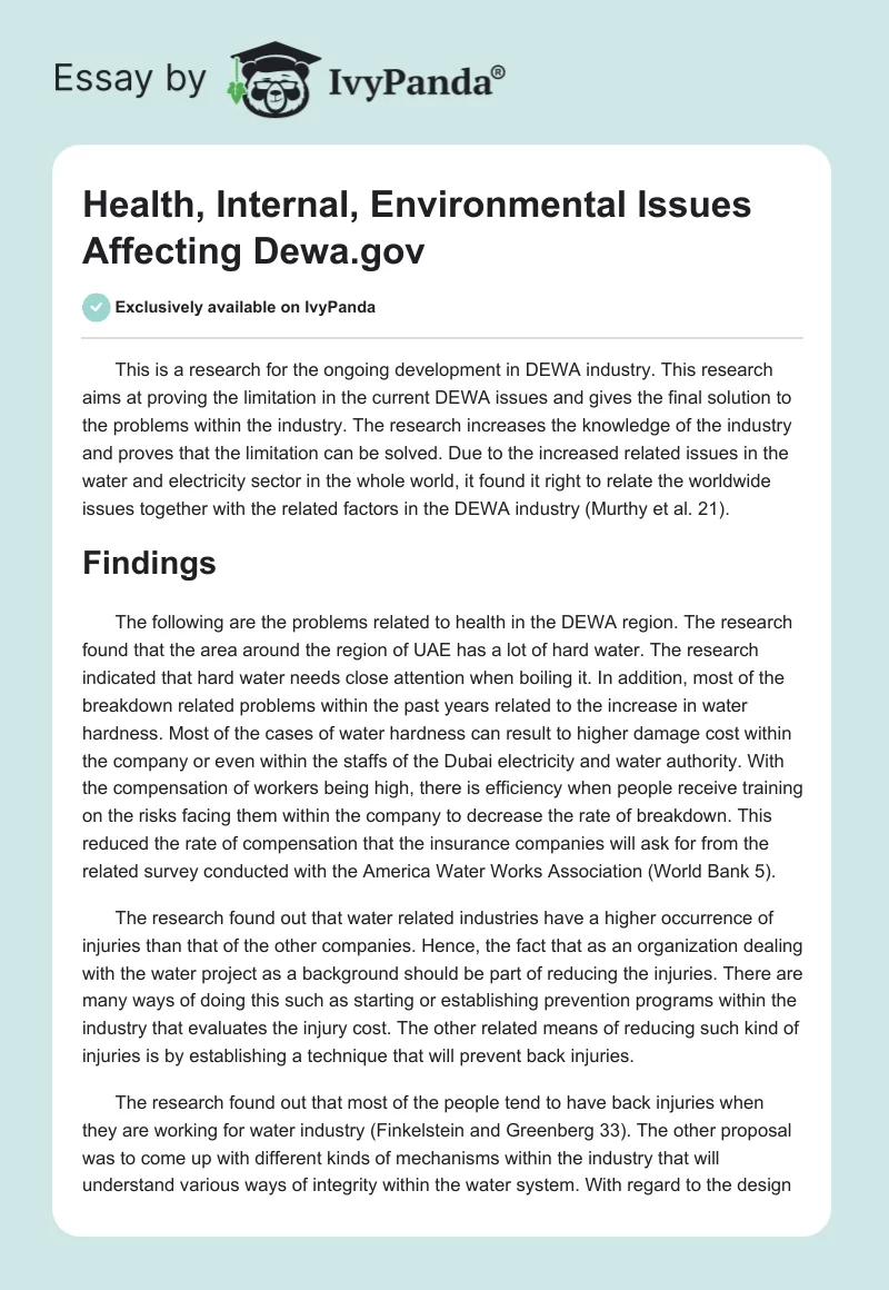 Health, Internal, Environmental Issues Affecting Dewa.gov. Page 1
