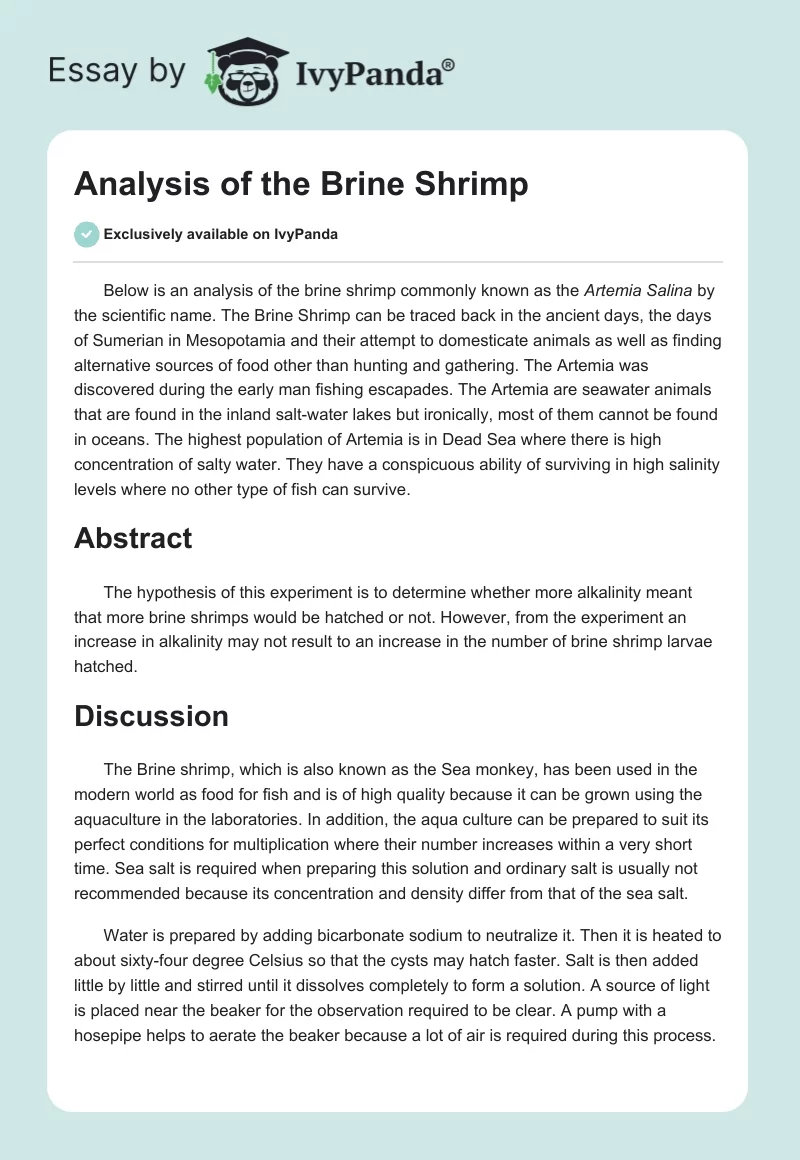 Analysis of the Brine Shrimp. Page 1