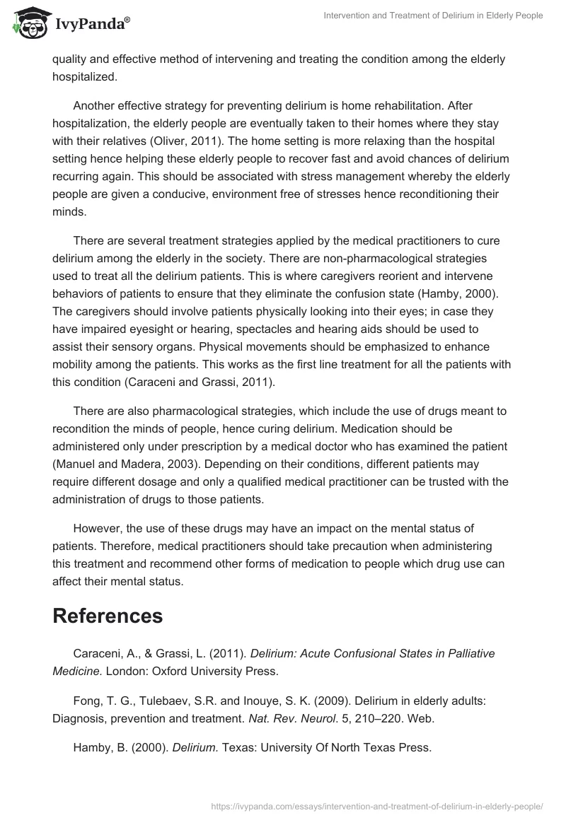 Intervention and Treatment of Delirium in Elderly People. Page 2