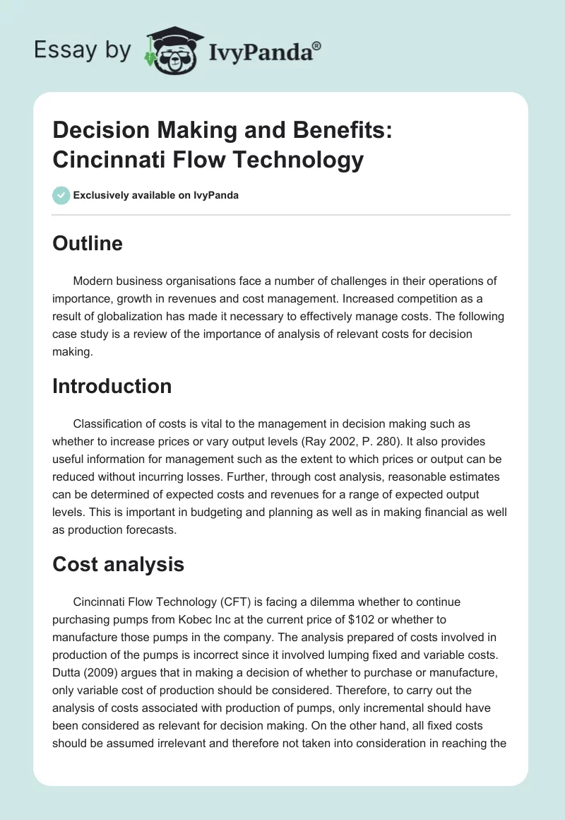 Decision Making and Benefits: Cincinnati Flow Technology. Page 1