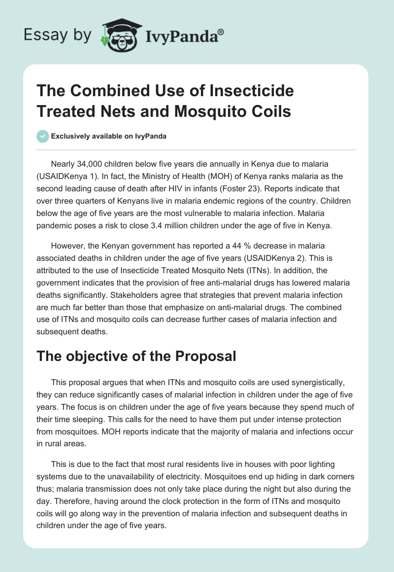 The Combined Use of Insecticide Treated Nets and Mosquito Coils. Page 1
