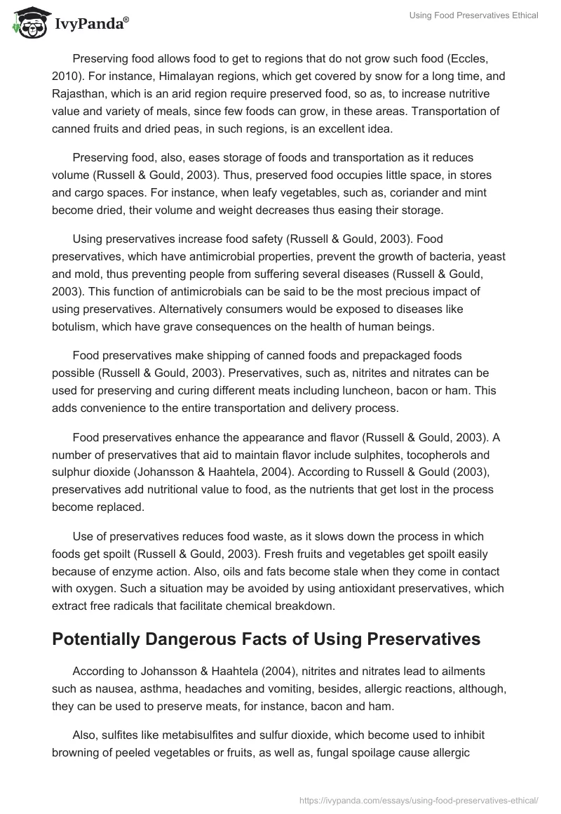 Using Food Preservatives Ethical. Page 2
