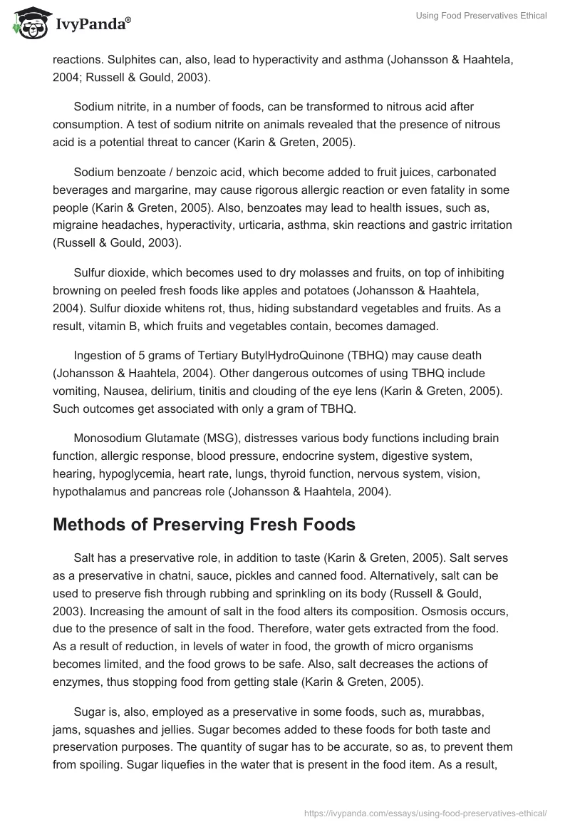 Using Food Preservatives Ethical. Page 3
