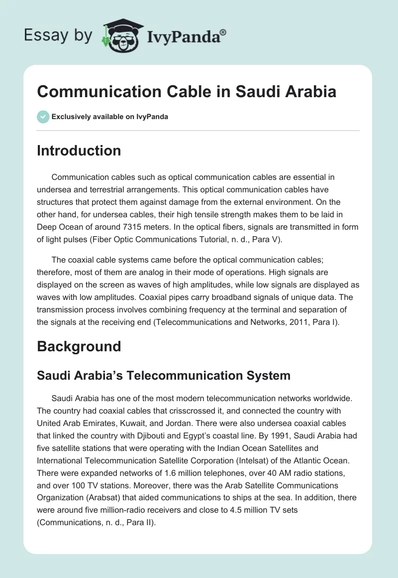 Communication Cable in Saudi Arabia. Page 1
