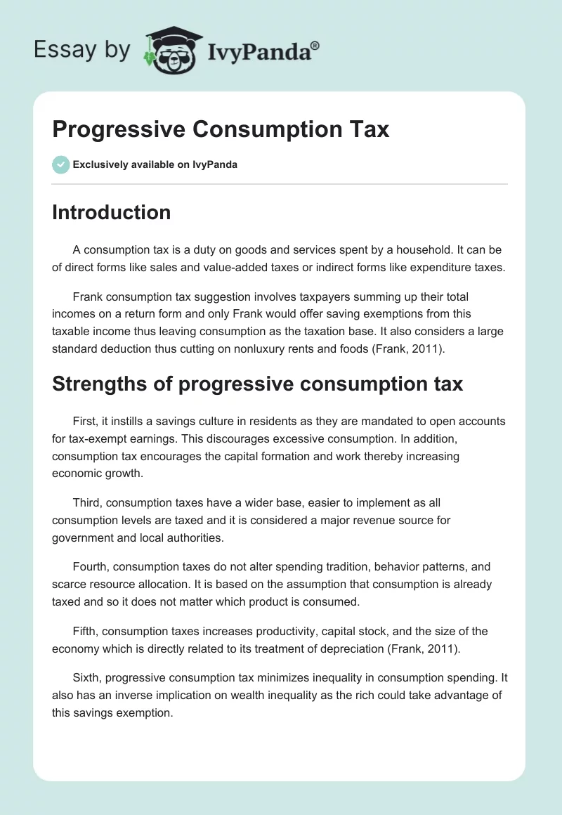 Progressive Consumption Tax. Page 1