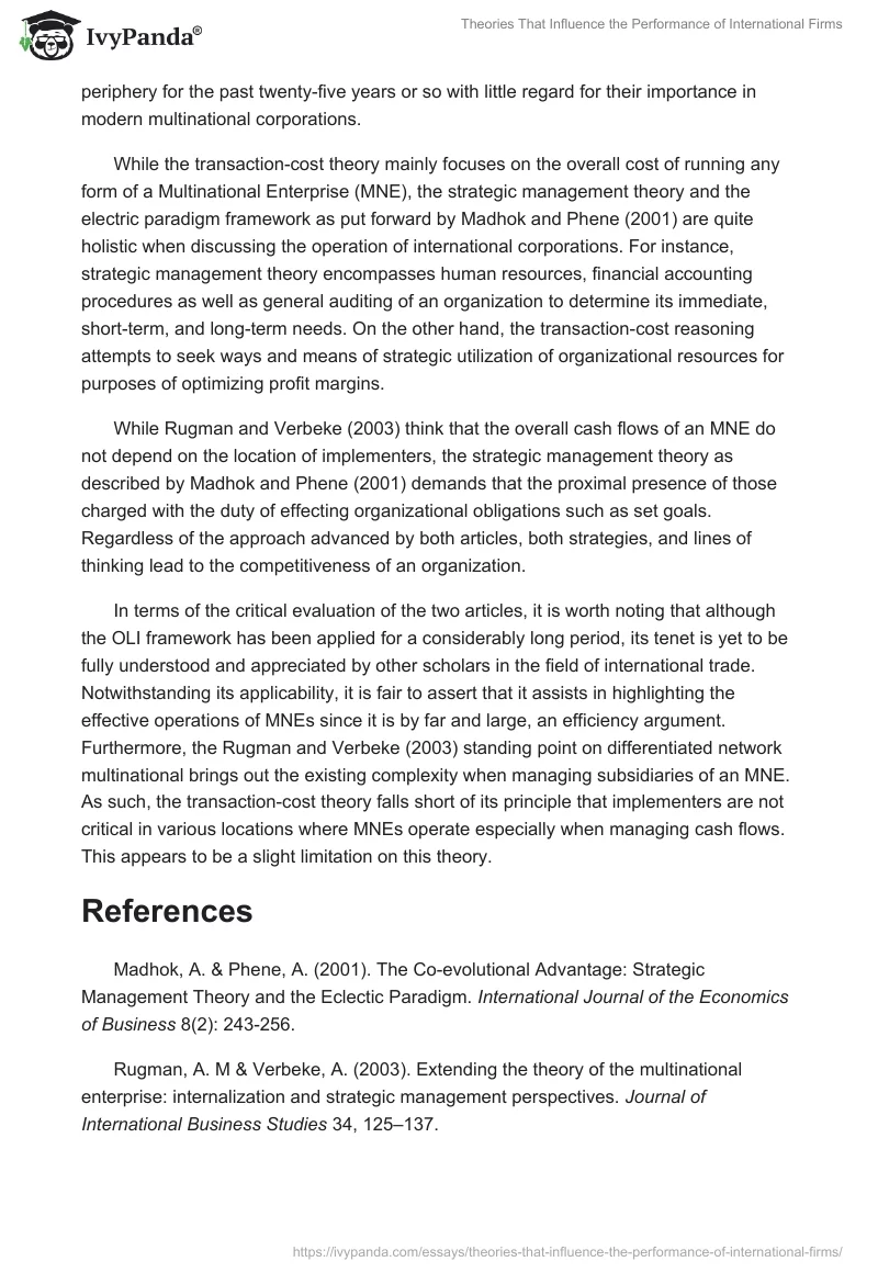 Theories That Influence the Performance of International Firms. Page 2