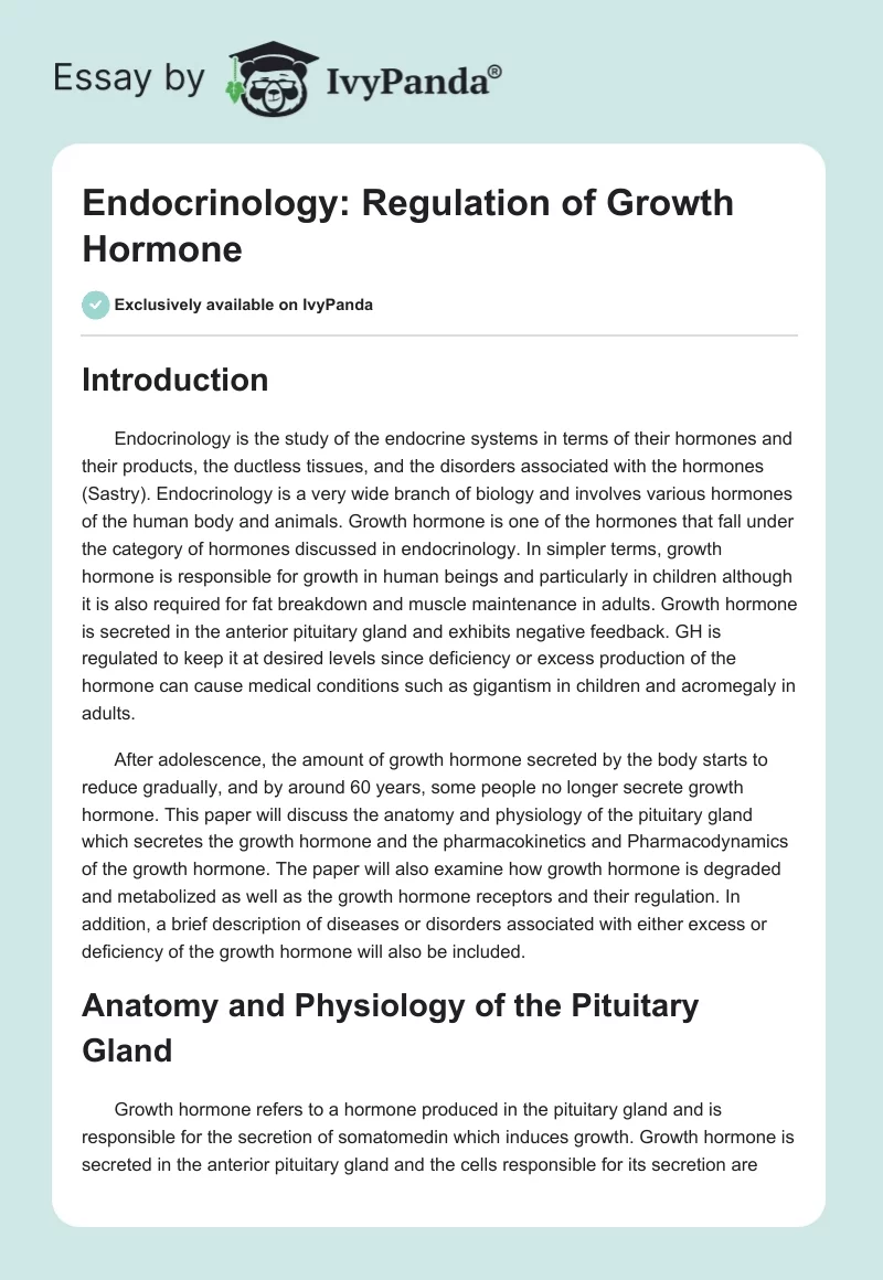 Endocrinology: Regulation of Growth Hormone. Page 1