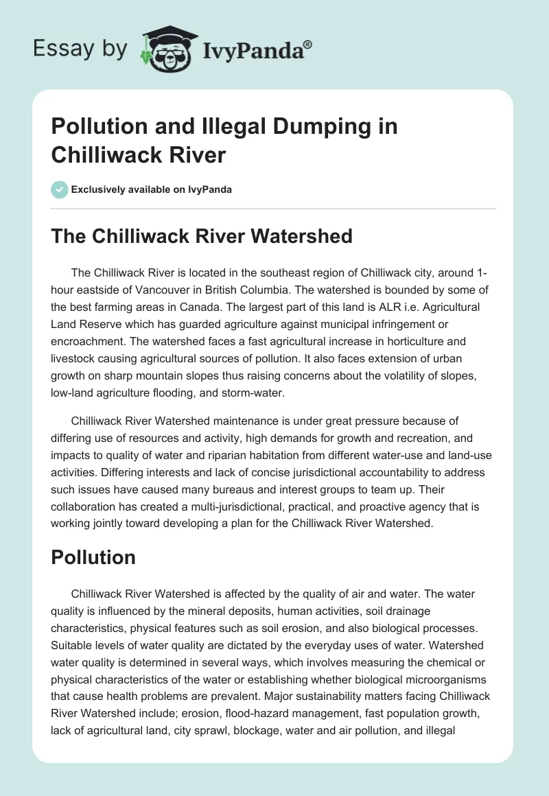 Pollution and Illegal Dumping in Chilliwack River. Page 1