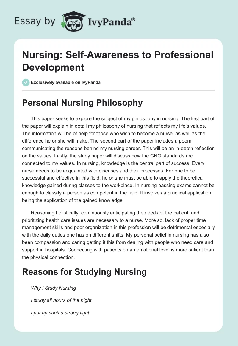 Nursing: Self-Awareness to Professional Development. Page 1