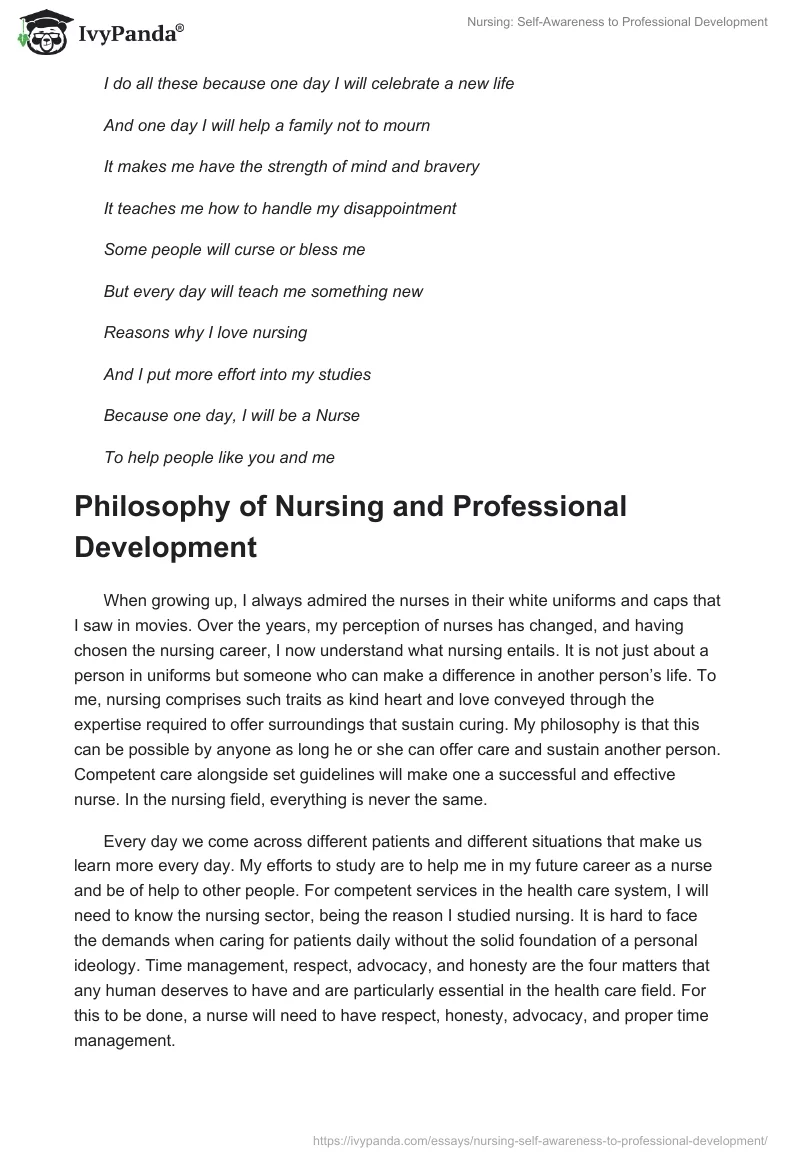 Nursing: Self-Awareness to Professional Development. Page 2