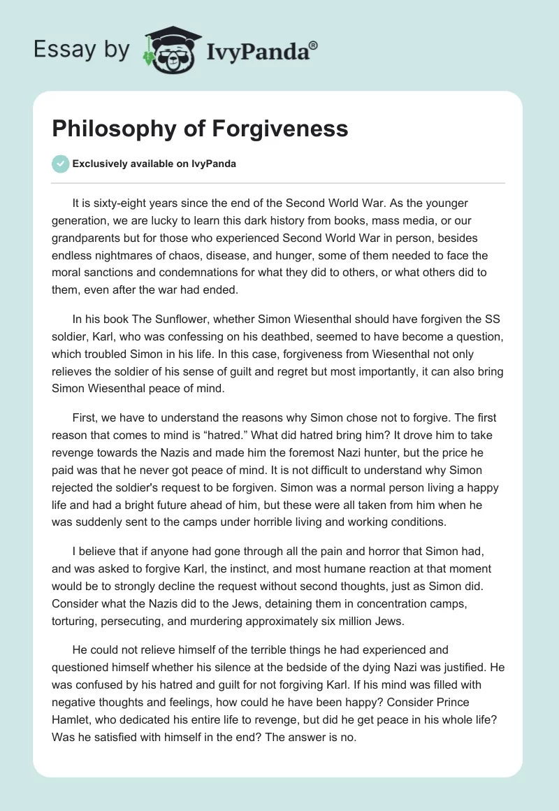 Philosophy of Forgiveness. Page 1