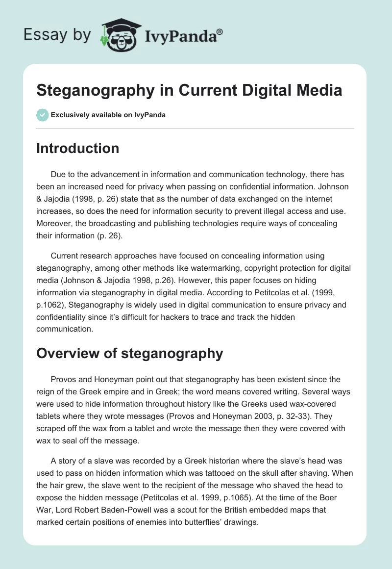 Steganography in Current Digital Media. Page 1