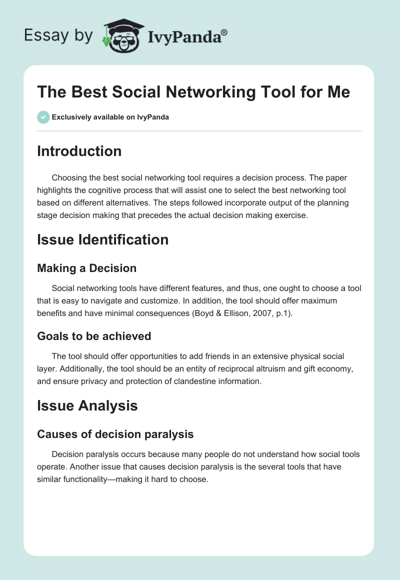 The Best Social Networking Tool for Me. Page 1