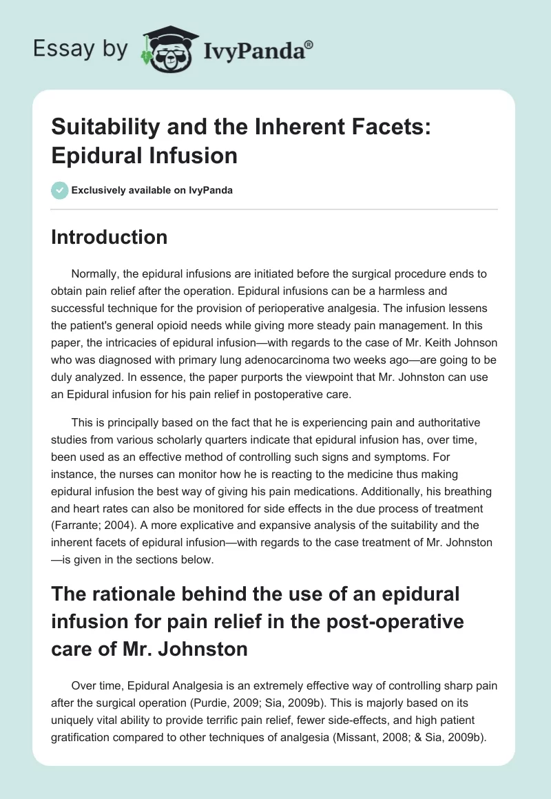 Suitability and the Inherent Facets: Epidural Infusion. Page 1