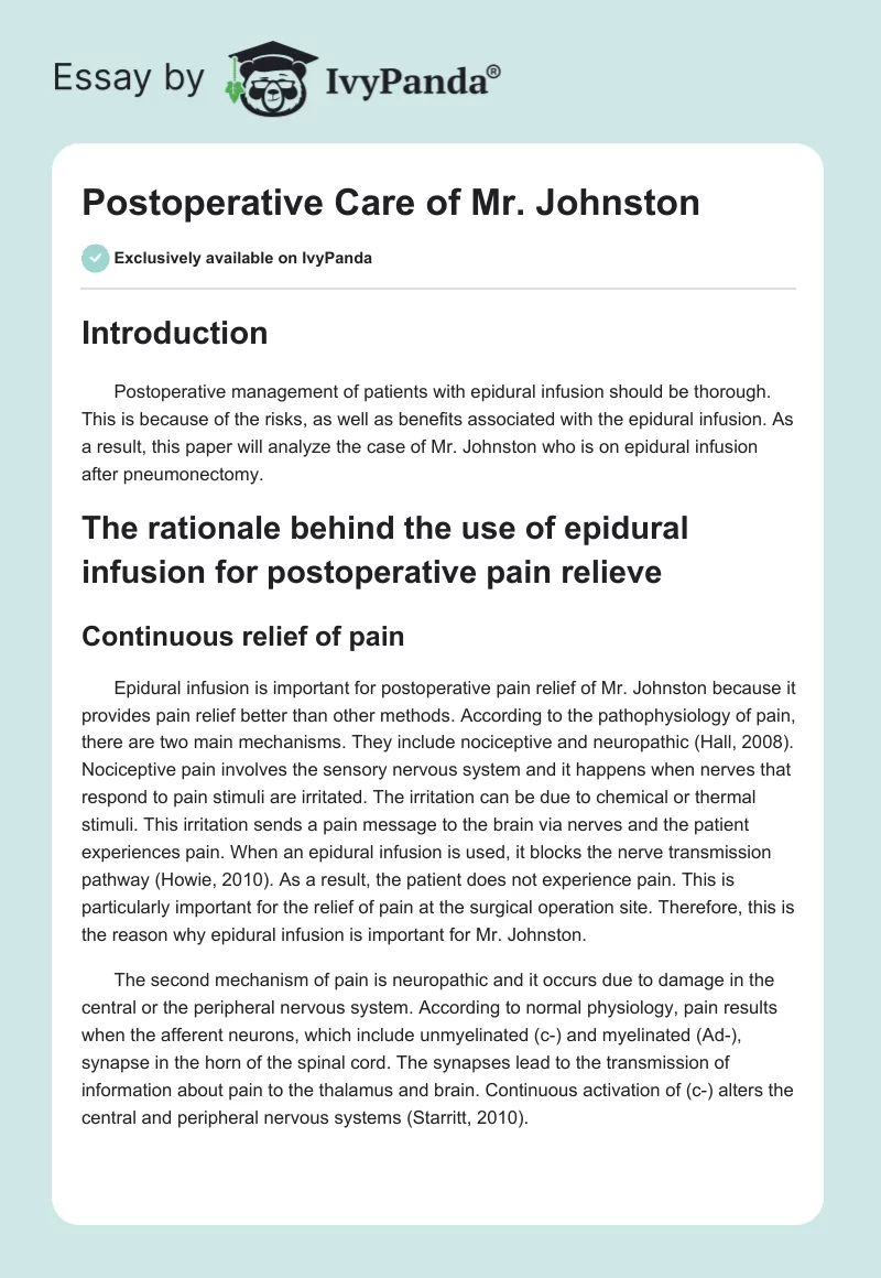 Postoperative Care of Mr. Johnston. Page 1
