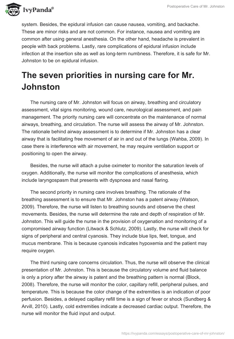 Postoperative Care of Mr. Johnston. Page 4