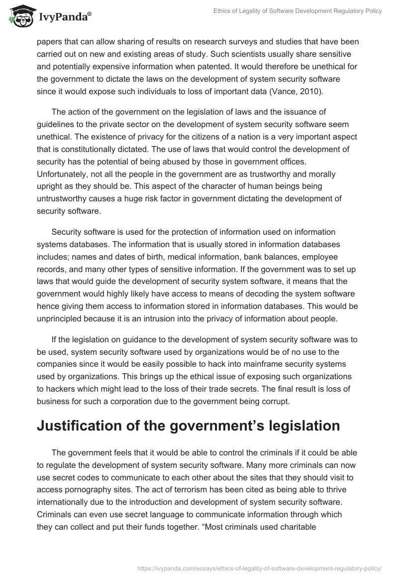 Ethics of Legality of Software Development Regulatory Policy. Page 2