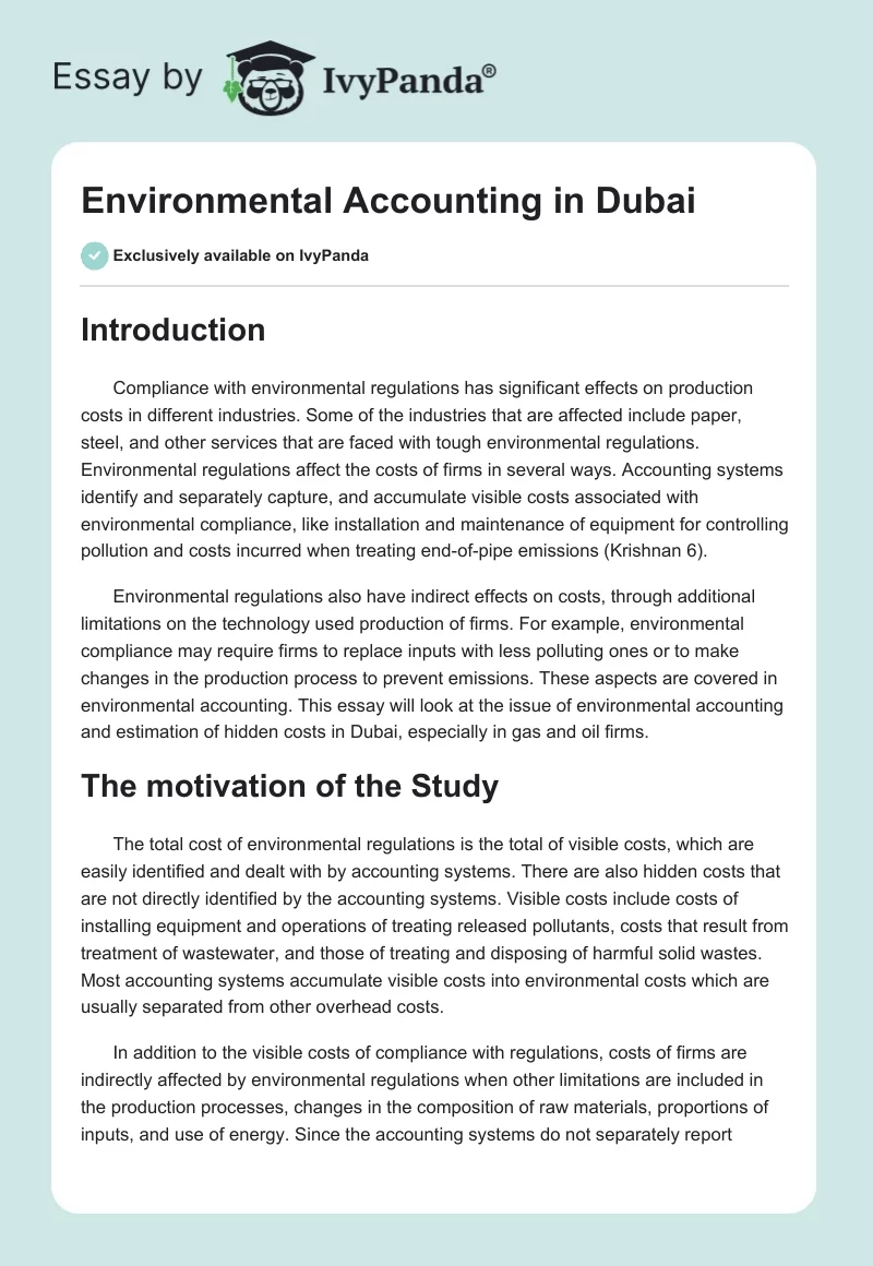 Environmental Accounting in Dubai. Page 1