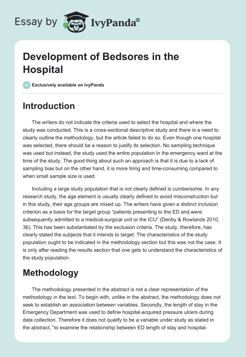 Development of Bedsores in the Hospital. Page 1