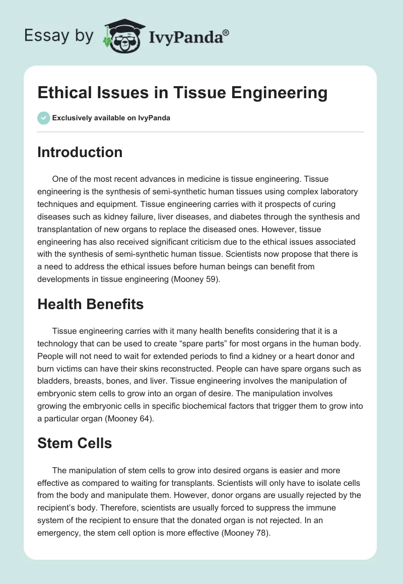 Ethical Issues in Tissue Engineering. Page 1
