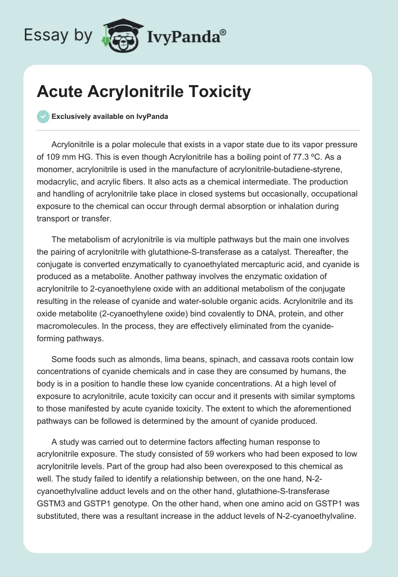 Acute Acrylonitrile Toxicity. Page 1