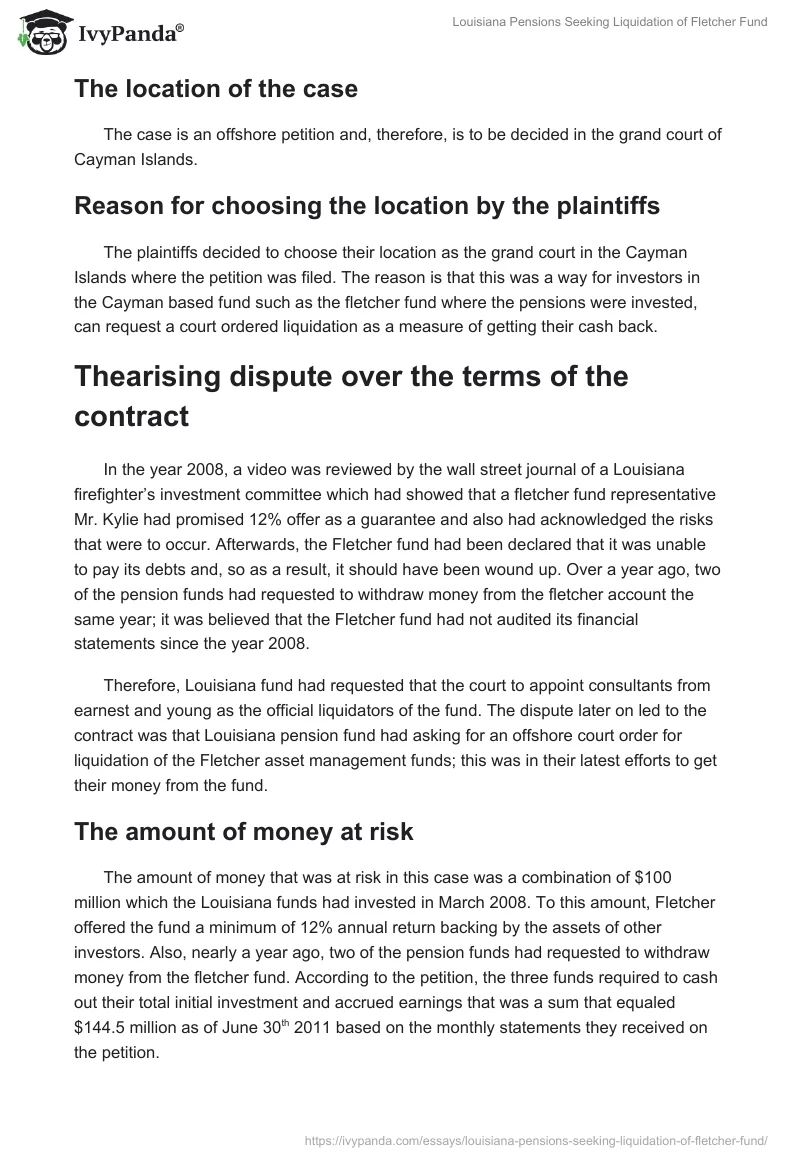 Louisiana Pensions Seeking Liquidation of Fletcher Fund. Page 2