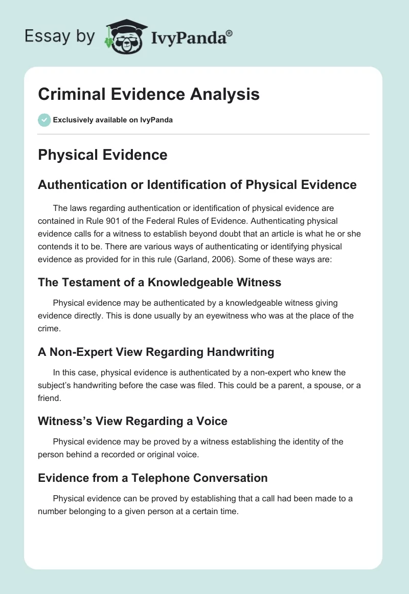 Criminal Evidence Analysis. Page 1