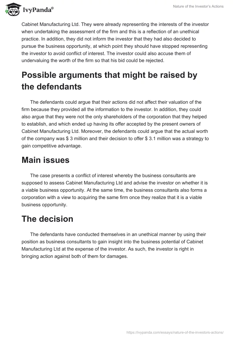 Nature of the Investor’s Actions. Page 2