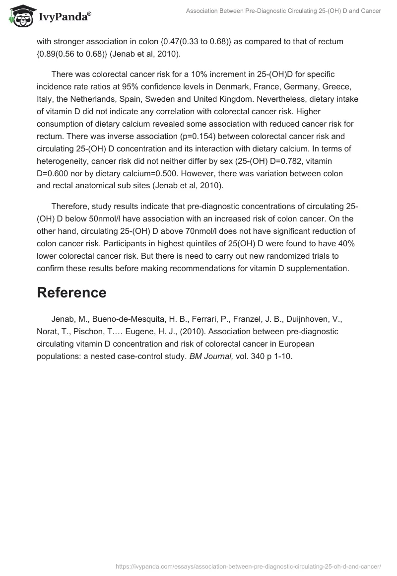 Association Between Pre-Diagnostic Circulating 25-(OH) D and Cancer. Page 2