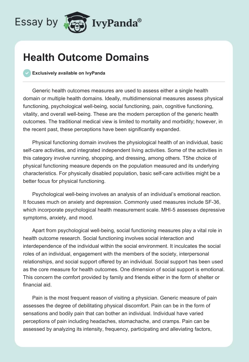 Health Outcome Domains. Page 1