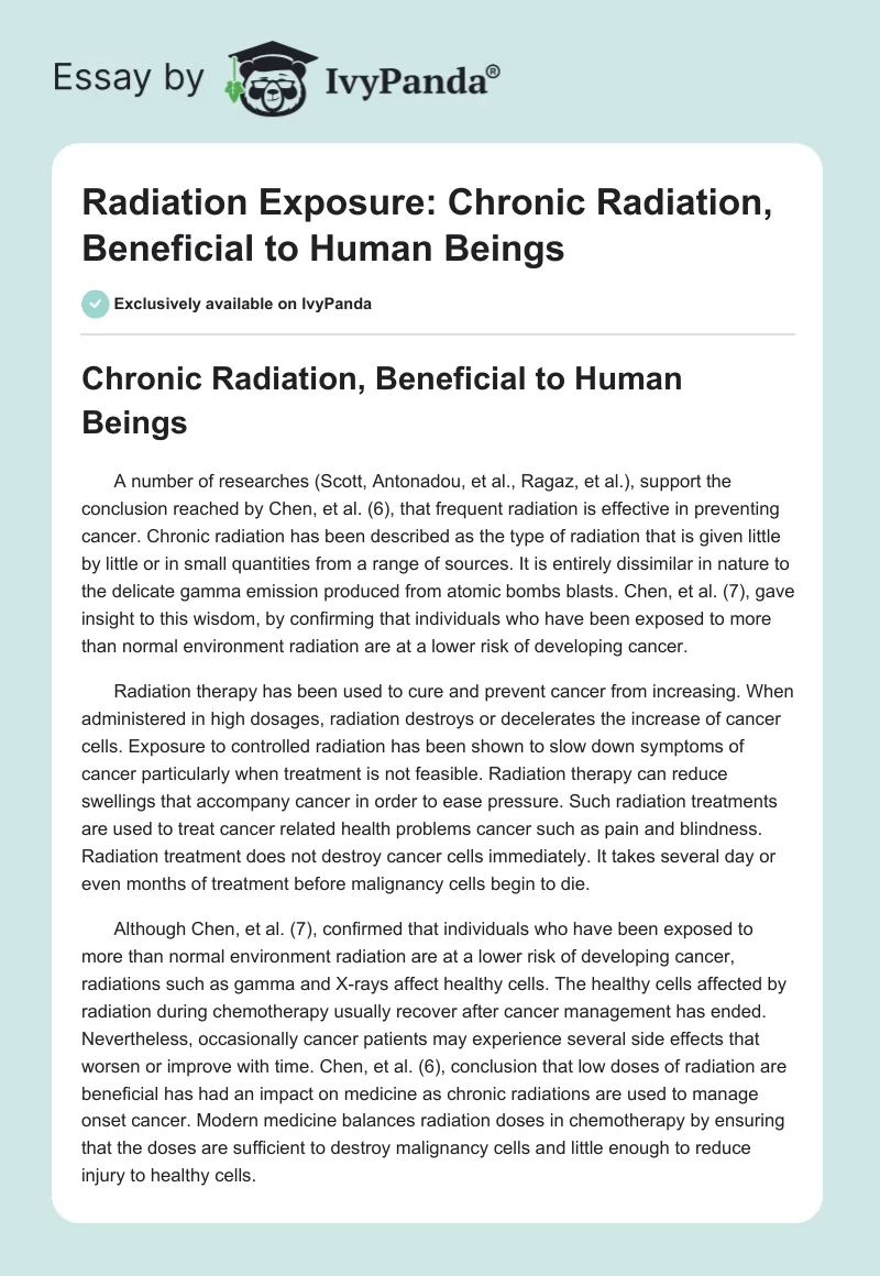 Radiation Exposure: Chronic Radiation, Beneficial to Human Beings. Page 1