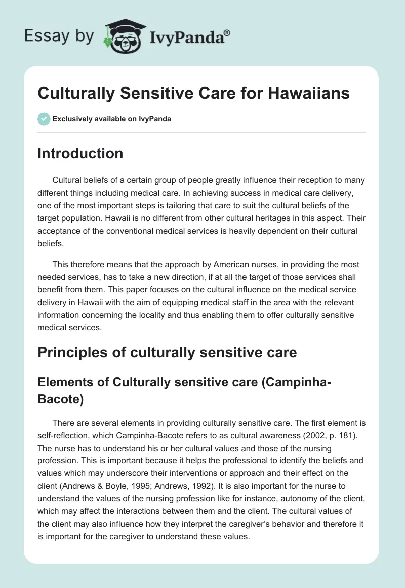 Culturally Sensitive Care for Hawaiians. Page 1