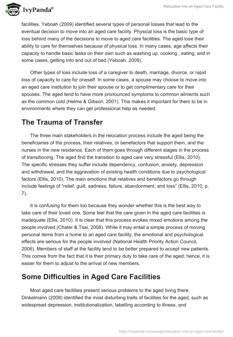 Relocation Into an Aged Care Facility. Page 2