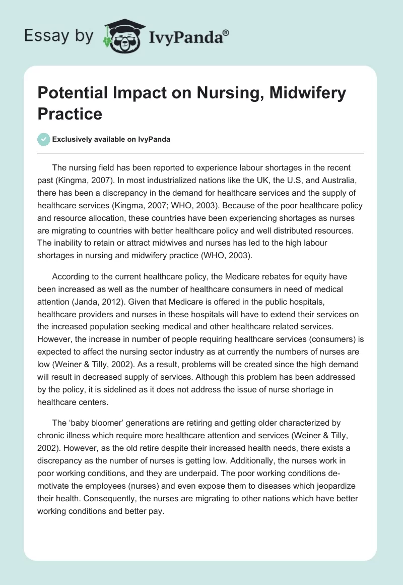 Potential Impact on Nursing, Midwifery Practice. Page 1