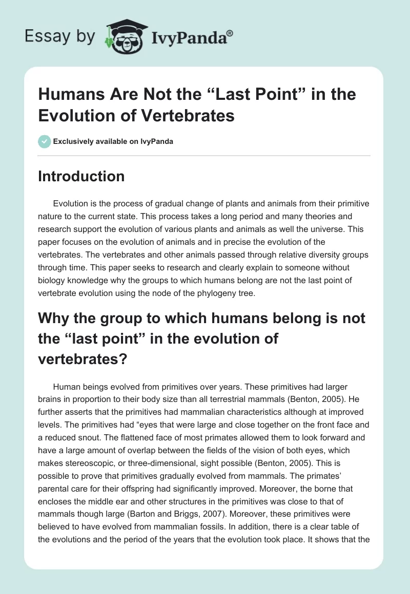 Humans Are Not the “Last Point” in the Evolution of Vertebrates. Page 1