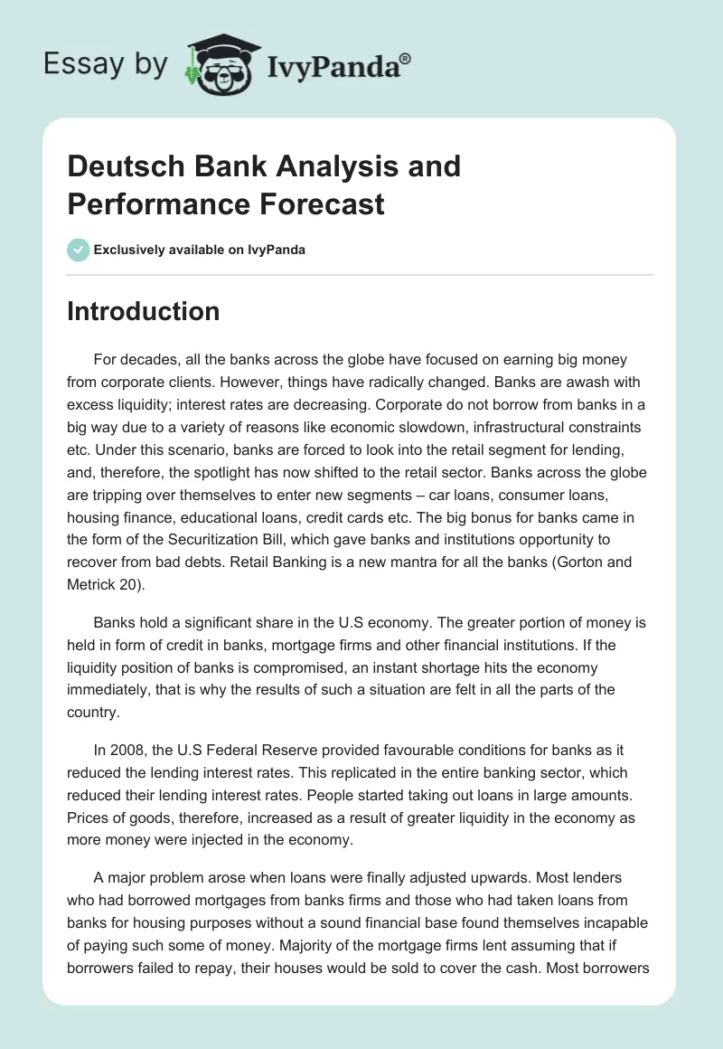 Deutsch Bank Analysis and Performance Forecast. Page 1