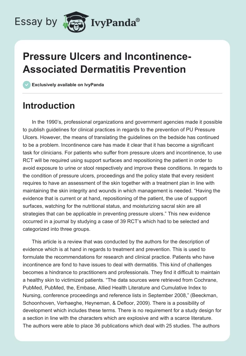Pressure Ulcers and Incontinence-Associated Dermatitis Prevention. Page 1