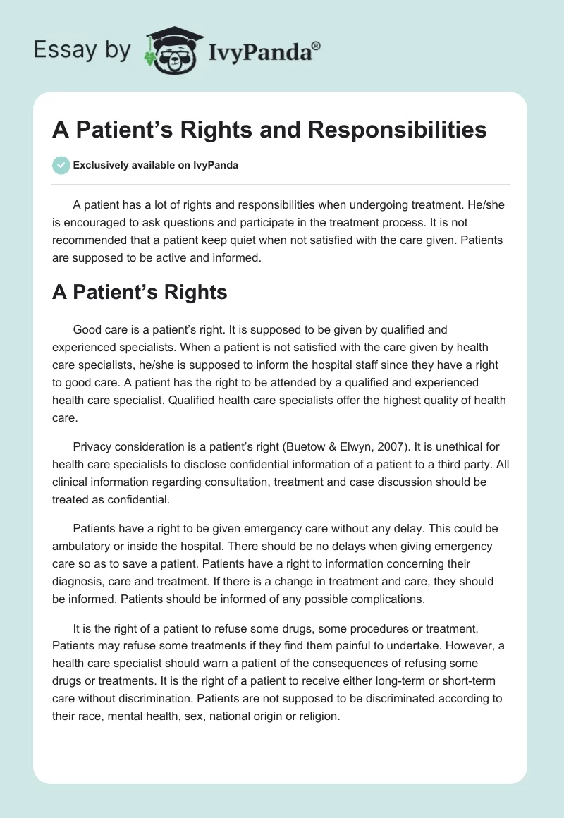 A Patient’s Rights and Responsibilities. Page 1