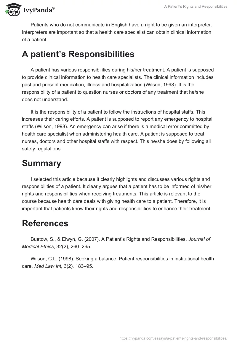 A Patient’s Rights and Responsibilities. Page 2