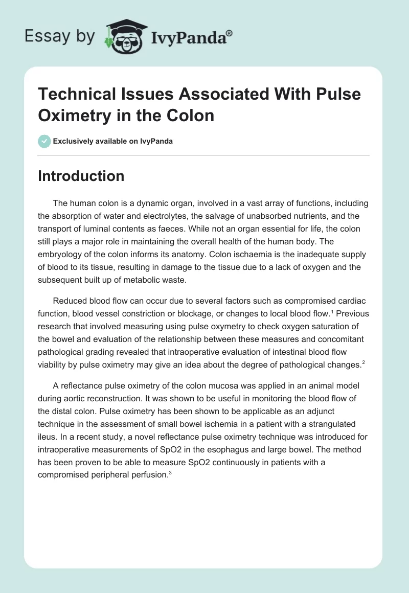 Technical Issues Associated With Pulse Oximetry in the ‎Colon. Page 1