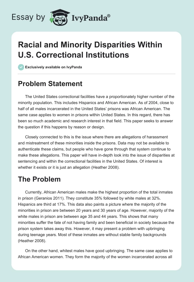 Racial and Minority Disparities Within U.S. Correctional Institutions. Page 1