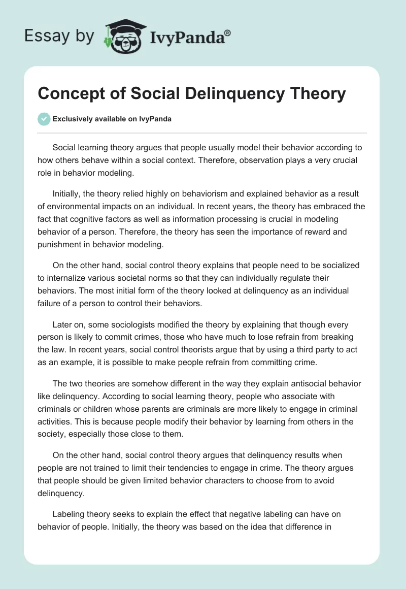 Concept of Social Delinquency Theory. Page 1